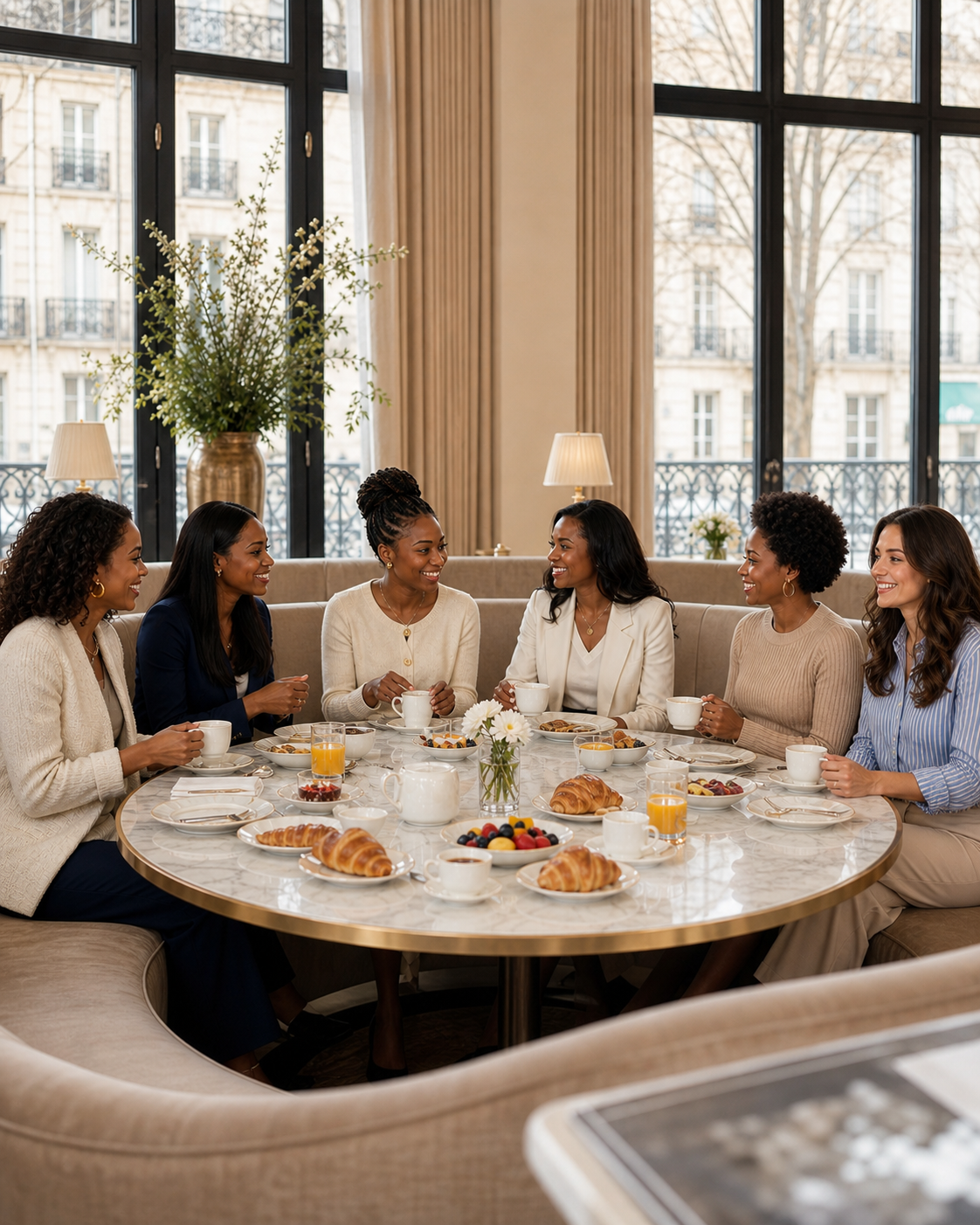 Six femmes entrepreneures réunies autour d'un petit-déjeuner Instant Amarens à Paris